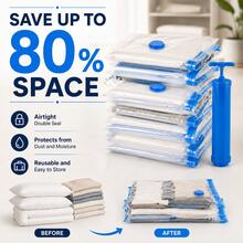 15pcs Vacuum Storage Bags With Manual Air Pump, 13.78X19.69 Inches, Made Of Thick Plastic. Perfect For Storing Clothes, Luggage, Handbags, Backpacks. - View 2
