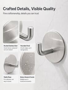 2+2 PCS Stainless Steel Razor Holder Wall Mount & Utility Hooks, No Drill Self Adhesive Waterproof Shaver Holder For Bathroom Shower, Space Saving Hooks For Razor, Bath Sponge, Towels, Keys And Accessories - Silver - View 9