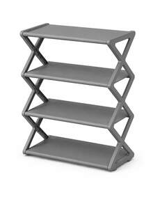 4-Tier Folding Shoe Rack | Space-Saving Storage Solution, X-Frame Plastic Organizer, Vintage Design, No Assembly Required, Suitable For Entryway, Closet, Kitchen, All-Season Durable Bookshelf (Plastic Material) - Multicolor - View 8