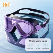 361degree 1pc 361° Large Frame Wide View HD Anti-Fog Waterproof Leakproof Swim Goggles For Women Men Adult, With Portable Storage Case, Pool Beach Swimming Gear - Grey-purple - View 9
