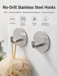 2+2 PCS Stainless Steel Razor Holder Wall Mount & Utility Hooks, No Drill Self Adhesive Waterproof Shaver Holder For Bathroom Shower, Space Saving Hooks For Razor, Bath Sponge, Towels, Keys And Accessories - Silver - View 2