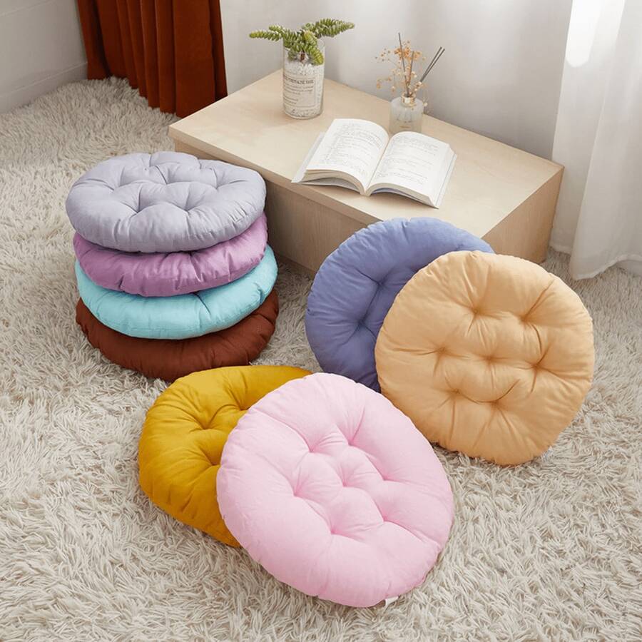 4pcs Casual Style Polyester Chair Pads, Soft Round Seat Cushions, Durable Knitted Design, Suitable For Garden, Dining Room, Office And Living Room Chairs