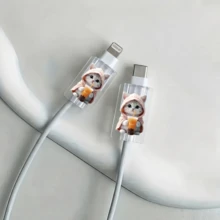 2pcs Hooded Milk Tea Cat Data Cable Connector Protector, Ins Healing Cute Pet Digital Accessory, Compatible With Apple Fast Charging 18W/20W Type-C Interface, Soft Cute Cat Print Data Cable Protective Shell, Holiday Small Gift, Cute Korean Style For Girlfriend And Best Friend - 2pcs Sweater Cat + Blue Shirt Milk Tea Cat - View 5