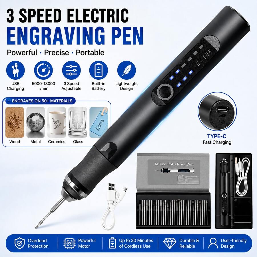 USB Charging Mini Electric Engraving Pen – Cordless Rotary Tool For Jewelry/Metal/Wood Etching, Portable Carving Machine With Accessories