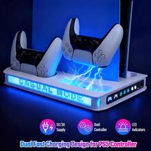 Pixel Style RGB Cooling Base, Compatible With P5, P5 Slim And P5 Pro Disc/Digital Edition, Dual Controller Charging Base, 3-Speed Turbo Cooling Fan, 9 RGB Lighting Modes, 3 DIY Customizable Display Panels, Headphone Holder And USB Expansion - View 3