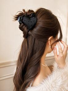 1pc Women's 8cm/3.15in Black Premium Strawberry Heart-Shaped Hair Claw Clip, Sweet & Elegant Hair Accessory For High Ponytail, Bun, Back Of Head Clip, Fashionable Versatile Hair Clip, Elegant Minimalist, Suitable For Daily, Casual, Party, Beach, Vacation, Hairstyle Design, Face/Hair Washing, Makeup, Clothing Accessory, Spring Hair Claw, Summer Hair Claw, Autumn Hair Claw, Winter Hair Claw, Halloween Hair Claw - Multicolor - View 2