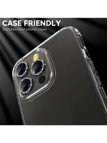 XINHONGYU 5片裝亮面亮片水鑽相機鏡頭保護膜，適用 17 Pro Max Plus 16 15 14 13 12 Mini 11，鋼化玻璃保護膜，生日禮物，送給家人朋友，閃亮水晶，鏡頭保護膜，手機配件，防水、防震、防摔、防刮、防指紋，全覆蓋 - 黑色 - 查看 4