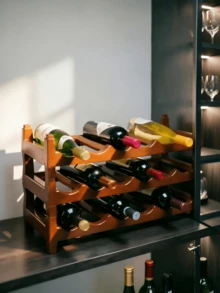 Three‑Tier Large‑Capacity Wine Rack, Capable Of Holding Multiple Bottles Of Red Wine Horizontally, Stable And Space‑Saving. Suitable For Home Living Rooms And Bar Counters. Dust‑Proof To Protect Wine, Easy To Access. - Random Color - View 5