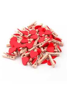 Red Heart Clips, Heart Wooden Clothes Photo Paper Clip Pins Mini Clothespins Postcard Clips Home Wedding Decoration Stationery Decoration - A - View 3