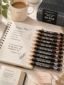 Inspirational Quote Retractable Metal Ballpoint Pen Set (1/10/30 Pcs) – Engraved Motivational Writing Tools. Back-To-School Creative Gift Pens For Teachers & Students Daily Use. - Multicolor - View 4