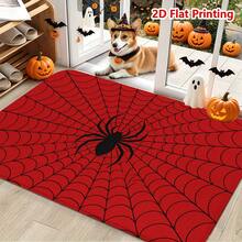 1/2pcs Halloween Door Mat, Halloween Theme Red Spider Web Pattern Flannel Floor Mat, Soft Absorbent Non-Slip Machine Washable, Suitable For Entryway, Living Room, Bedroom, Kitchen, Bathroom, Laundry Room And Patio, Multi-Functional Home Floor Mat, Holiday Decoration Suitable For Halloween Decor - Multicolor - View 1