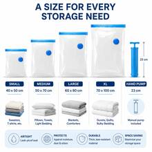 15pcs Vacuum Storage Bags With Manual Air Pump, 13.78X19.69 Inches, Made Of Thick Plastic. Perfect For Storing Clothes, Luggage, Handbags, Backpacks. - View 7
