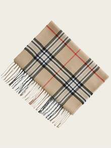 1pc Women's Warm Plaid Tassel Scarf, Soft Knitted Long Winter Shawl, Classic Autumn Fashion Neck Accessory, Suitable For Travel, Party And Gift - Multicolor - View 5