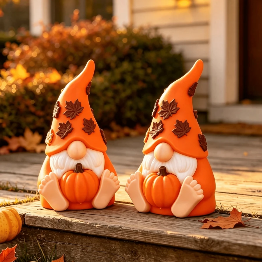 1pc Cute Pumpkin Gnome Figurine, Autumn Maple Leaf Style Small Decor, Suitable For Yard, Windowsill, Dining Table, Halloween Thanksgiving Christmas Scene Prop, Creative Harvest Gift, Create Cozy Autumn Home Atmosphere - Orange - View 1