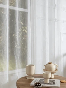 1pc Pure White Sheer Panel Curtain, Suitable For Living Room/Bedroom/Study/Dining Room/Balcony Home Decor, Rod Pocket Design - White - View 6