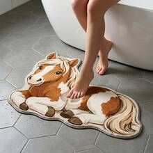 1pc Brown Pony Shaped Pattern Rug, 1-5cm Cutting Error, Soft Touch, Pet Lover Gift, Decorative Rug, Bedroom Decor, Small Rug, Rug, Home Decor, Living Room Rug, Bedroom Rug, Washable Rug - Multicolor - View 3