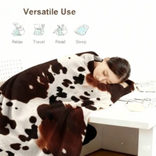 1PC Brown & White Cow Print Blanket, Animal Fur Texture Throw, Vintage Style Home Sofa Decorative Blanket - Multicolor - View 7