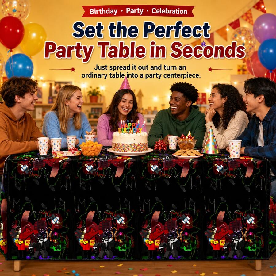 Roblox 1pc Cartoon Game Themed Tablecloth, Fun Creative Game Style Tablecloth, Birthday Party Table Decor, Waterproof Durable Outdoor Tablecloth, Suitable For Christmas, Halloween And Other Holidays - View 1