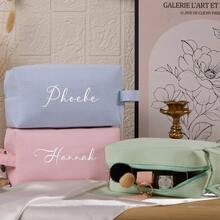 Waffle Embroidered Makeup Bag, Personalized Travel Toiletry Bag, Customizable Name, Letter Pattern Makeup Bag, Girls Travel Gift, Birthday Gift - Multicolor - View 5