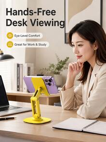 1pc 360° Rotating Desktop Phone Stand, Adjustable Foldable Alloy Phone Holder With Weighted Base, Multi-Angle Stand For Smartphones & Tablets, Office, Study, Video Calls & Desk Use - Multicolor - View 5