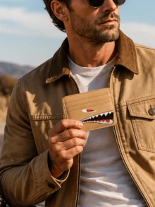 Shark Print Card Holder For Men, Blocking Slim Leather Card Wallet, Multi Card Slots Portable Minimalist Purse, Multi-Slot Storage Bag, Essential For Back To School And Travel, Unique Teacher's Day, Back To School, Halloween, Christmas Gift - Multicolor - View 5