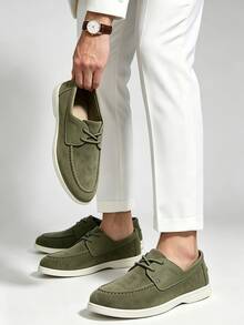 Handmade Men's Casual Slip-On Loafers Breathable Boat Shoes Flat Mocassins Outdoor Driving Shoes - Green - View 7