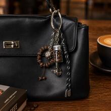 Coffee Theme Bag Charm Coffee Bean Glass Bottle Keychain Personalized Black Rope Pendant - Multicolor - View 3