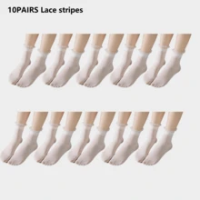 1/3/10 Pairs Women's Mid-Calf Socks, Heart Stripe Polka Dot Pattern, Frill Trim, Sweet Preppy Style, Soft And Breathable, Multiple Pattern Options, Suitable For Spring/Autumn Back To School Season And Daily Commute, Pair With Loafers And Sneakers - Multicolor - View 15