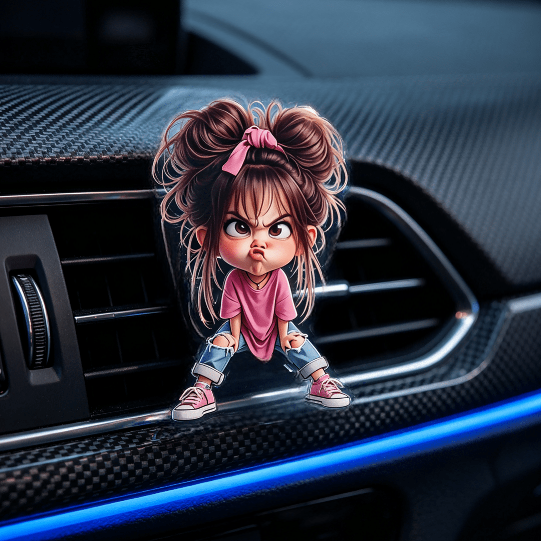 Cute Angry Girl 2D Acrylic Car Air Vent Clip, Cartoon Car Interior Decor Ornament Without Fragrance Oil, Can Add Fragrance, Birthday Holiday Gift For Girls And Best Friends, Car Interior Decoration Accessory