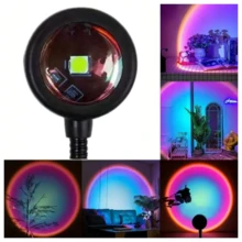 USB LED Sunset Lamp LED Rainbow Neon Light Night Light Projector Home Decor Atmosphere Light Bedroom Living Room Wall Gift Photography - Blue-violet Sunset - View 2