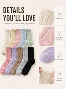 5 Pairs Women's Thick Winter Socks, Comfortable Knitted Mid-Sole Design, Soft And Warm (No Cardboard) - Multicolor - View 4