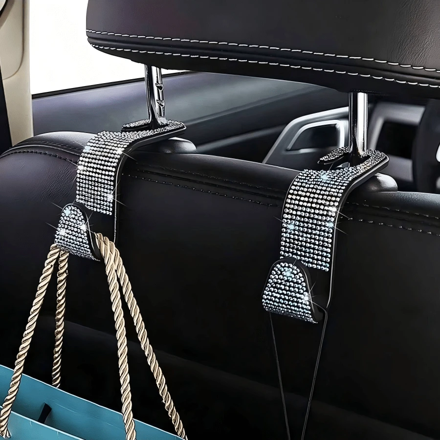 2PCS Rhinestone Car Seat Back Hooks, Creative Invisible Hooks For Hanging Accessories - 2pcs - View 1
