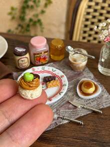 Resin Miniature Dessert Afternoon Tea Set Dollhouse Cake Pudding Jam Honey Yogurt Tableware Model Decoration Non-Edible - one-size - View 3