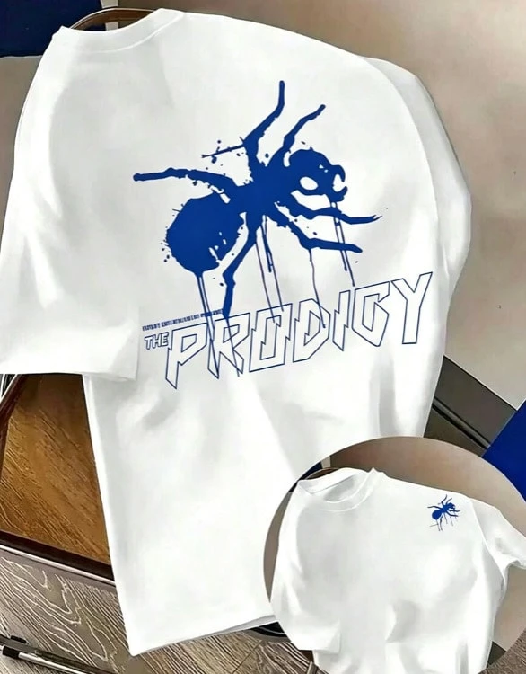 Men's T-Shirt With The Prodigy Ant Print, Casual And Loose-Fit Men's Sportswear, Suitable For Everyday Wear, Commuting, And Sports, Summer Fashion - White 3 - View 1