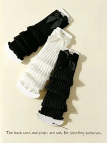 3 Pairs Girls' Solid Color Bow Knot Knitted Knitted Slouch Leg Warmers - Multicolor - View 4