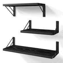 Estantes de pared para decoración de dormitorio, estantes de pared flotantes para sala de estar, almacenamiento de cocina, estantes flotantes de madera rústica montados en la pared para libros,Soportan Hasta 10 Kg, Fácil Instalación(juego de 3) - Negro - Ver 7
