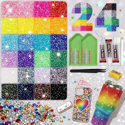 Set Rhinestone Datar Resin AB Jelly 24 Warna 3/4/5mm, Kit Hiasan Batu Permata Kristal Warna Campuran untuk DIY Casing Ponsel, Pakaian, Cangkir, Dekorasi, Kerajinan Tangan, Pakaian Kain, Sepatu, Topi, Seni Hadiah Liburan