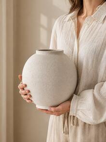 Large White Vase - 5.7 Inch Rustic Style Vase, Suitable For Home Decor, Minimalist Tall Vase, Can Be Used For Living Room, Dining Table, Bathroom, Holiday And Wedding (Sandstone White) - A - View 3