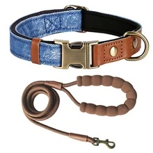Set Kalung dan Tali Anjing Paduan Logam Tahan Lama Gaya Denim 2 Buah | Gesper Tahan Tarik yang Kuat. Lapisan Neoprene yang Nyaman Melindungi Bulu; Pegangan Lebar Tidak Menyebabkan Gesekan. Dapat Disesuaikan untuk Anjing Kecil hingga Sedang. Cocok untuk Penggunaan di Dalam dan Luar Ruangan. - Biru - View 13