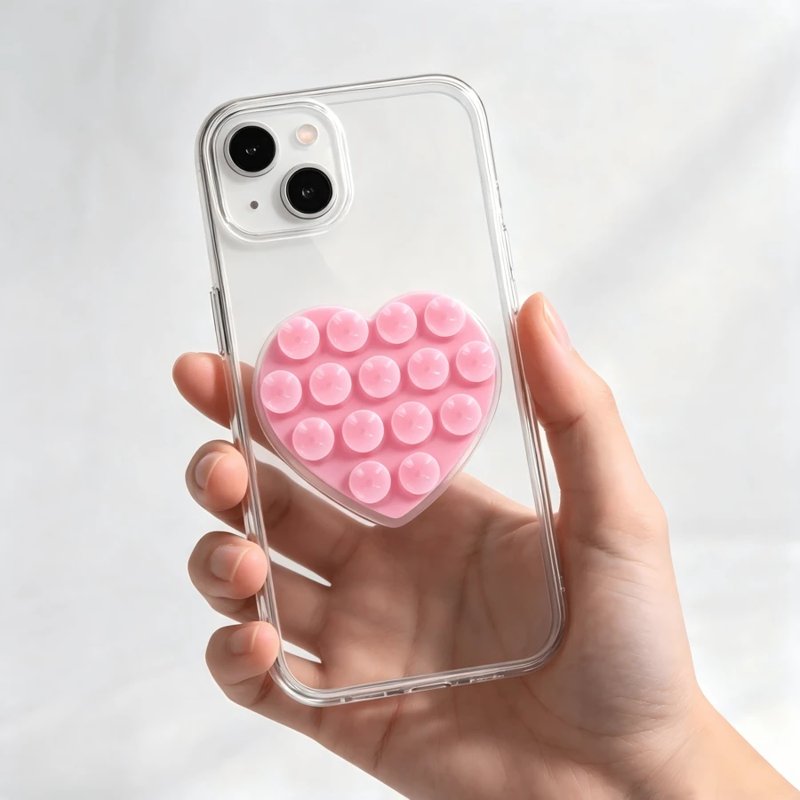 1pc Heart-Shaped Silicone Suction Cup Phone Holder Pad, Multi-Function Suction Wall Mount Bracket, Square Anti-Slip Phone Case Stand, Suitable For Most Phones, Ideal For Home And Outdoor Photography, Portable Movable Phone Holder