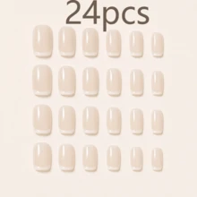 24 Peças Pontas de Unhas para Manicure Francesa, Adesivos de Unhas Quadradas Curtas com Borda Francesa Branca Leitosa, Unhas Postiças de Gel Macio, Extensões de Unhas Acrílicas Removíveis por Imersão - Multicolorido - Visão 8