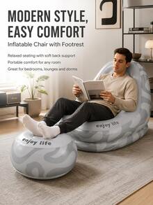Portable Inflatable Lounge Chair, High Back Foldable Lazy Sofa Chair, Ergonomic Air Couch For Indoor Outdoor Camping, Living Room, Bedroom, Balcony & Patio - A - View 3