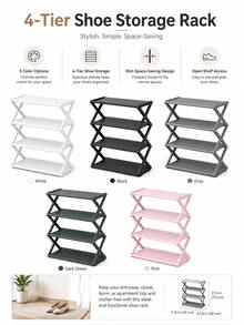 4-Tier Folding Shoe Rack | Space-Saving Storage Solution, X-Frame Plastic Organizer, Vintage Design, No Assembly Required, Suitable For Entryway, Closet, Kitchen, All-Season Durable Bookshelf (Plastic Material) - Multicolor - View 6