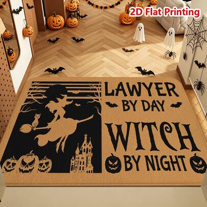 1/2 piezas Felpudo de Halloween, Felpudo de franela con tema de Halloween, Cómodo, suave, absorbente, antideslizante y lavable a máquina, Alfombra multifuncional para entrada del hogar, cocina, baño, dormitorio, patio, con patrón de calabaza, bruja, castillo y murciélago, para ambiente festivo