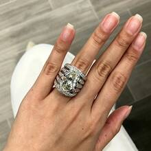 1pc Luxury Oval Large Diamond Multi-Layer Wide Band Ring, Heavy Work Full Rhinestone Embellished Exaggerated Banquet Accessory, Women's Ring, Engagement Gift Jewelry - White - View 7