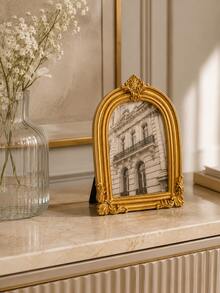 Vintage Gold Resin Picture Frame, Ornate Baroque Arch Photo Frame, Tabletop Display For Bedroom, Vanity, Mantel, Antique‑Style Home Decor, Perfect Wedding & Memorial Photo Gift - 1PC - View 8