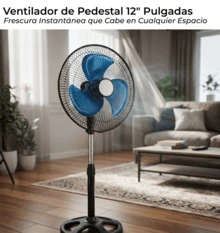 Ventilador de Pedestal 12"Abanico Oscilatorio 3 Velocidades, Altura Ajustable, Silencioso y Potente para el Hogar u Oficina, Ahorrador de Energia - Negro - Ver 3
