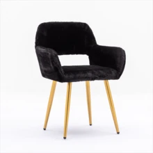 Dining Chairs With Faux Fur, Pink - Mid-Century Style - 黑色 - 查看 2