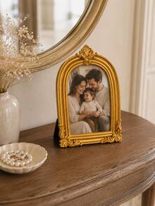 Vintage Gold Resin Picture Frame, Ornate Baroque Arch Photo Frame, Tabletop Display For Bedroom, Vanity, Mantel, Antique‑Style Home Decor, Perfect Wedding & Memorial Photo Gift - 1PC - View 11
