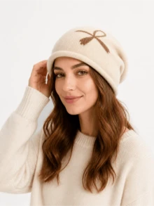 1pc Thickened Bow-Knot Knitted Hat For Women, Autumn/Winter Large Head Circumference Ear-Protective Warm Beanie With Embroidered Ear Flaps, Korean Style Slouchy Knit Cap, Postpartum Maternity Hat - Multicolor - View 3